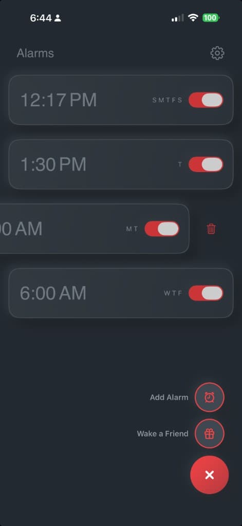 Luna alarms screen
